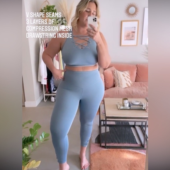 WAVE Beautiful SkyBlue 2pc Work Out Lycra Stretch Criss Cross Tank & Leggings XL - Picture 15 of 15